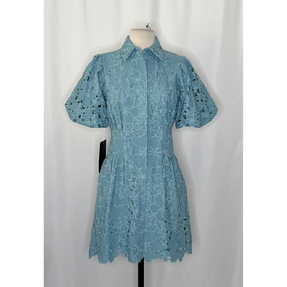 NWT!! TUCKERNUCK Cameo Blue Eyelet Mini Delaney Dress Embroidered Floral X-Small - Picture 3 of 16